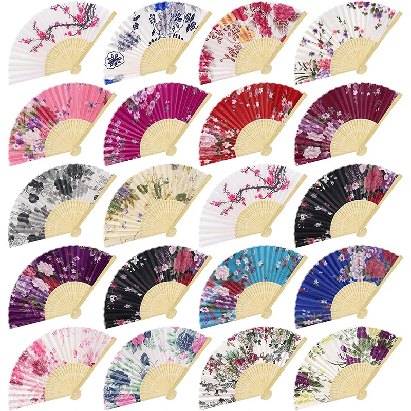 Folding Fan Hand Fan Silk Fans Silk Fan Chinese Japanese Style Folding Home Decoration Vintage Art Craft Gift Party Dance Print Flower Pattern Hand Fan Gift