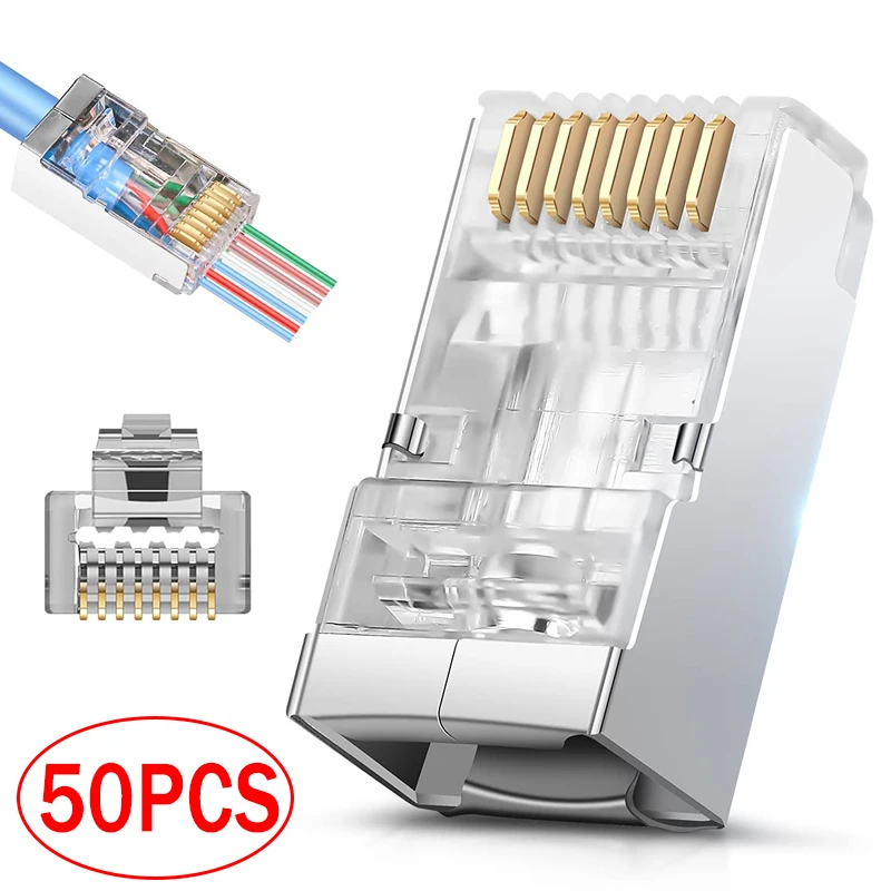 1050PcsRJ45ShieldedConnectorCAT6CAT5ePassThroughModularPlug