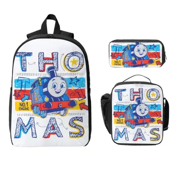 T-thomas And Friends Kids Backpack Lunch Box Pencil Boxes for Boys Girls Backpacks Cute Schoolbag Bookbag Set 1