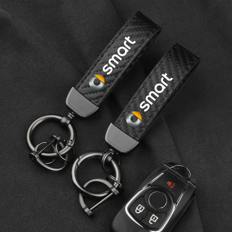 가죽 탄소 섬유 자동차 링 키체인 장신구, 아연 합금 키링, 스마트 Eq Fortwo Forfour 453 451 452 450 454 회전