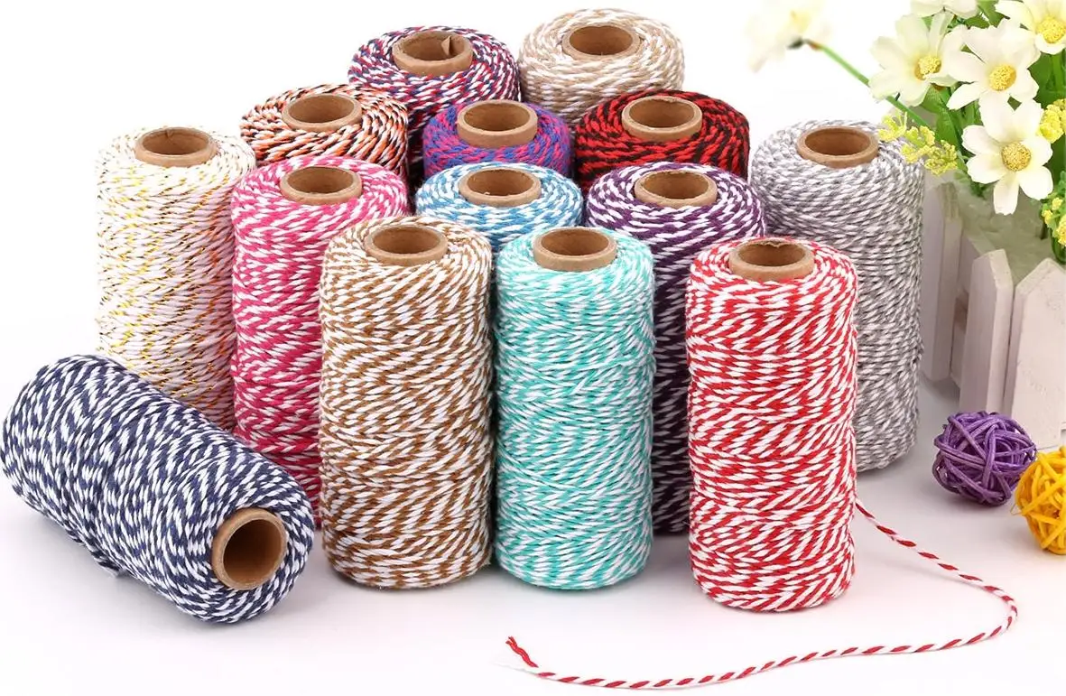 Description Picture 6 of item10yards 2mm 100% Cotton Rope Colorful Three-color Twisted String Cotton Cords Thread For Home Decor Handmade Christmas DIY Gift