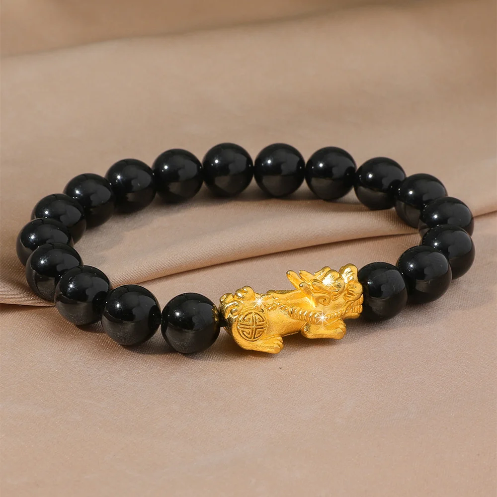 

Copper Plated 24k Gold Brave Bracelet Vietnam Sand Gold 10mm Transfer Beads Beads Bracelet for Men and Women