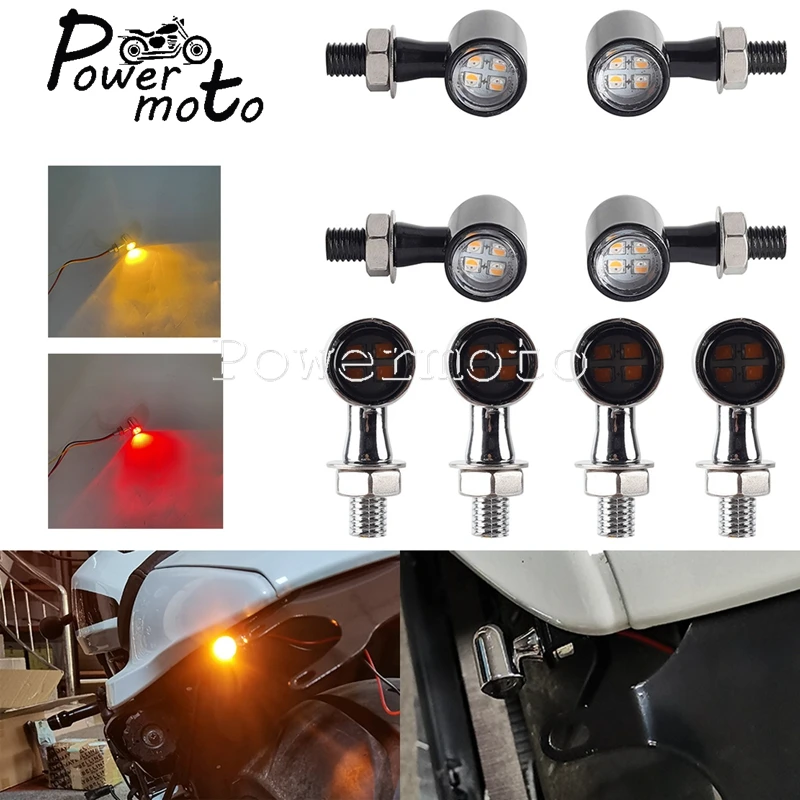 Pair Of Mini Bullet LED Turn Signal Lights For Motorcycles - Amber/Red, Black Housing