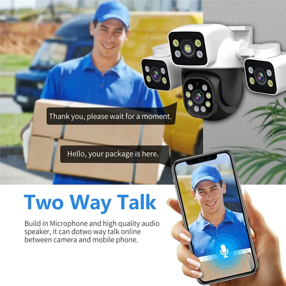 6K 12MP HD IP Camera Outdoor Three-Lens External WiFi Camera 4K Dual Screen Security PTZ Cam Auto Tracking CCTV Surveillance 4