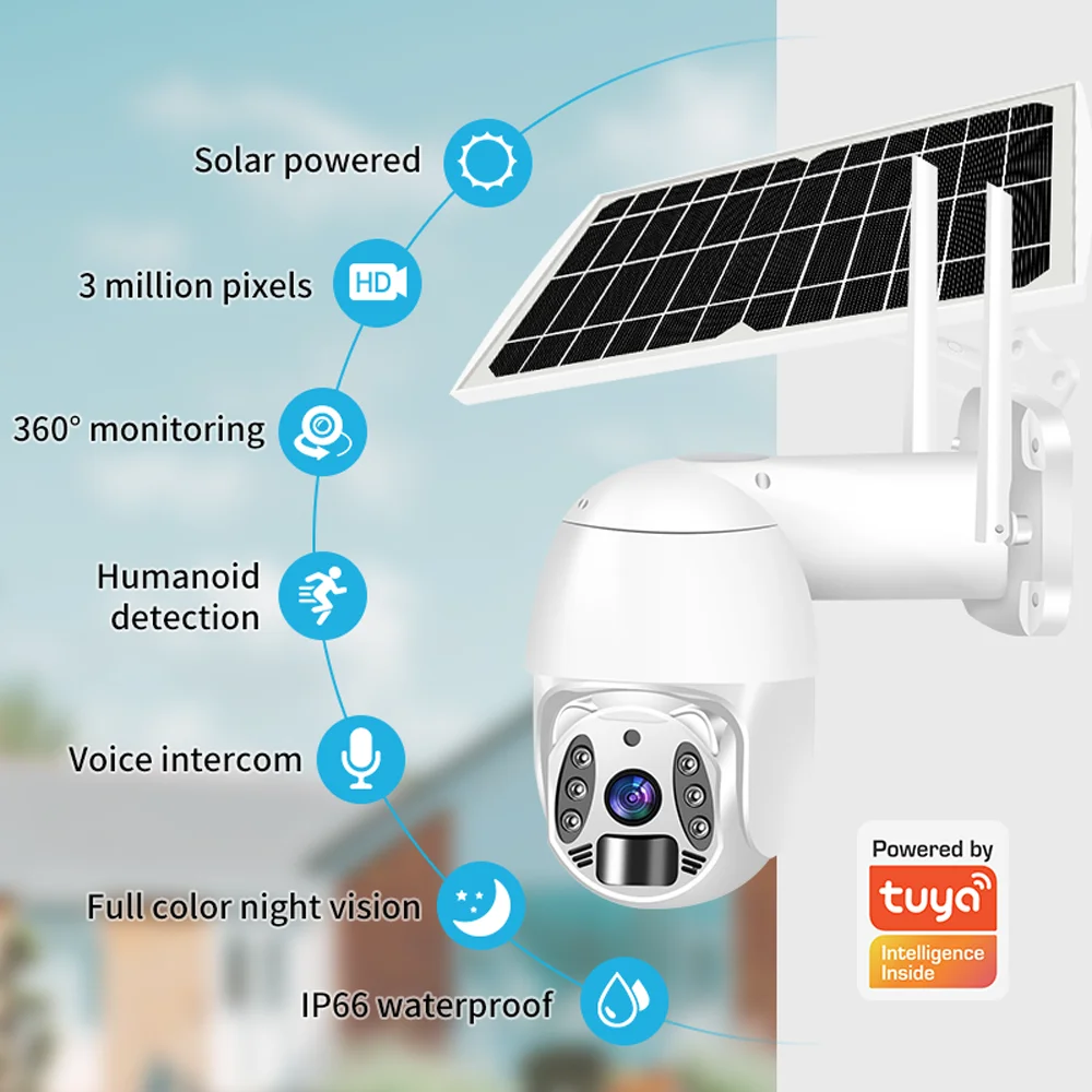 Tuya 360 ° WiFi Camera Kamera GSM 4G Solar Surveillance Cameras Security Protection for Home Security Outdoor Waterproof