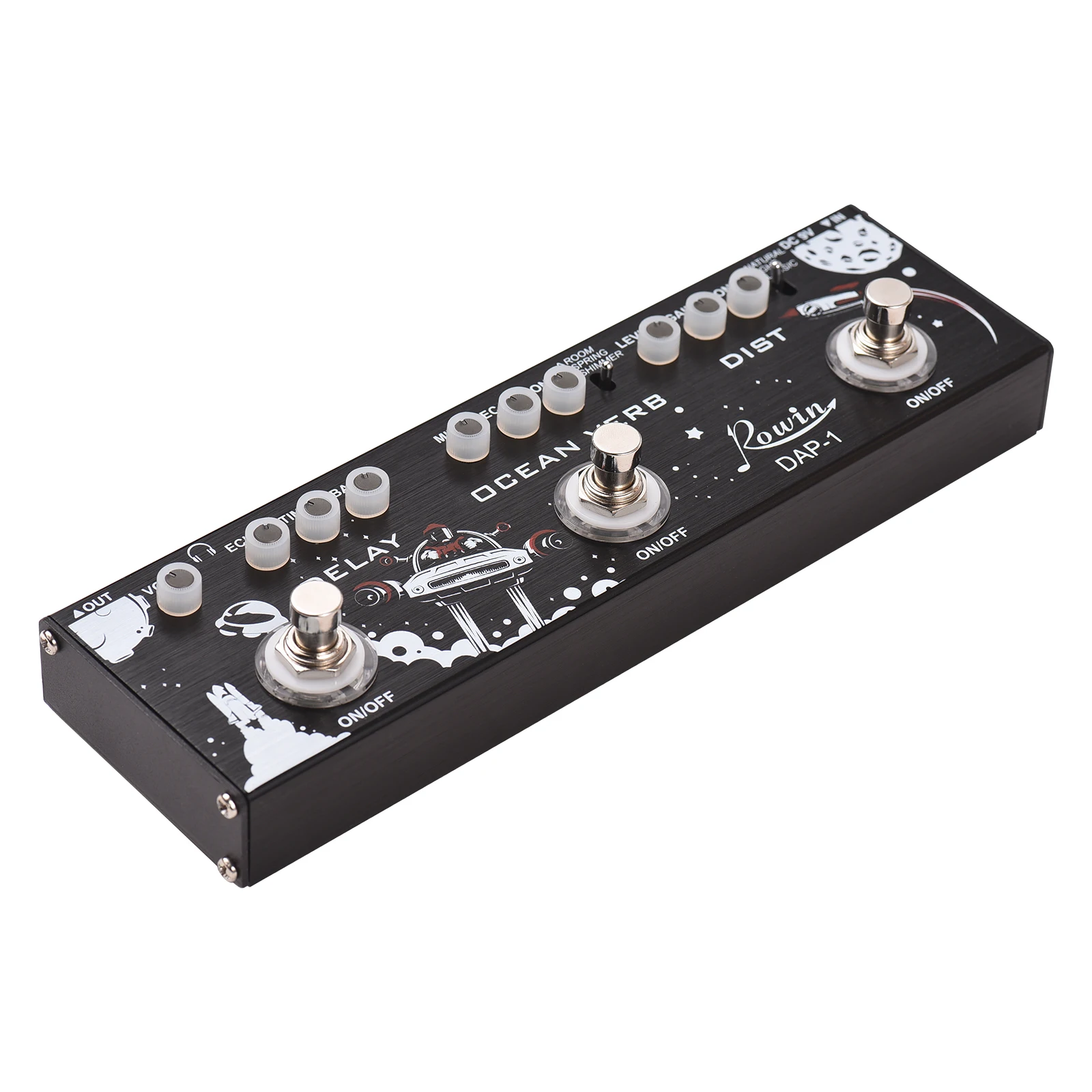 

ROWIN 3-in-1 Guitar Multi Effects Pedal Portable Electric Guitar Effect Pedal Delay/Ocean Verb/Distortion Aluminum Alloy Shell