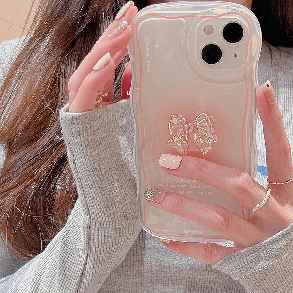 Double Bow Mirror Case ins mirror bow for Apple 14 phone case