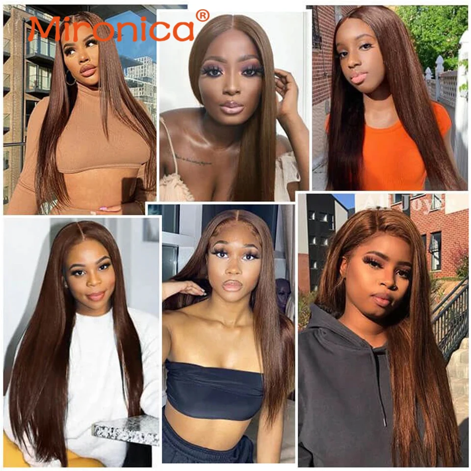 초콜릿 다크 브라운 컬러 레이스 클로저 브라질리언 100% 인모, 정면 인모 클로저, 본 스트레이트 레미 인모, 4