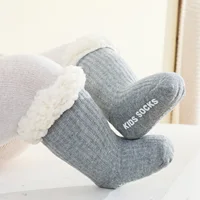 Children’s Baby Girls Boys Casual Calf Length Socks Fashion Solid Color Pitted Lamb Wool Stockings 6 Months-5 Years 4