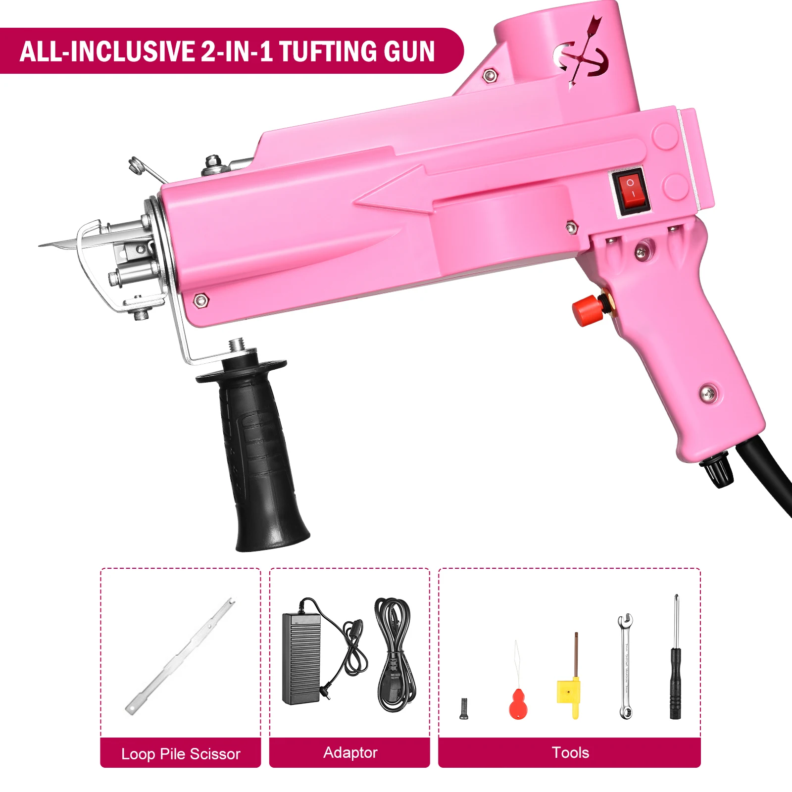 Electric Carpet Tufting Gun, 2 in 1, Both Cut Pile and Loop Pile, Hand Gun, Carpet Weaving, Flocking Machines, DIY Textile Gun