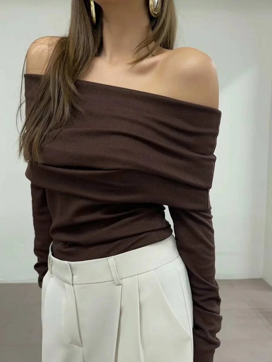 Sweater Knit Pullover Backless Women Slim Bandeau Solid Cropped Top Streetwear Off-Shoulder Elegant Autumn Knitwear Top