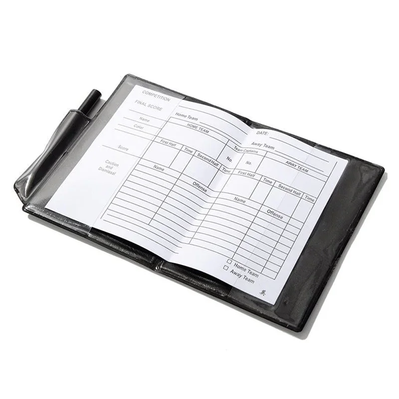 Soccer Referee Record Book Fluorescent Red Yellow Cards With Leather Wallet And Pencil Recording Paper Football Equipment soccer referee equipment