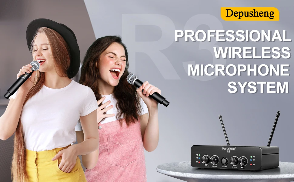 Wireless Microphone Handheld Depusheng R3 Dual Channels UHF Fixed Frequency Dynamic Mic For Karaoke Wedding Party Band Church