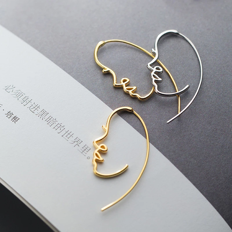 Pendientes de silueta de cara de línea abstracta para mujer, de plata de ley accesorios de temperamento simples creativos, S E1850| | - AliExpress