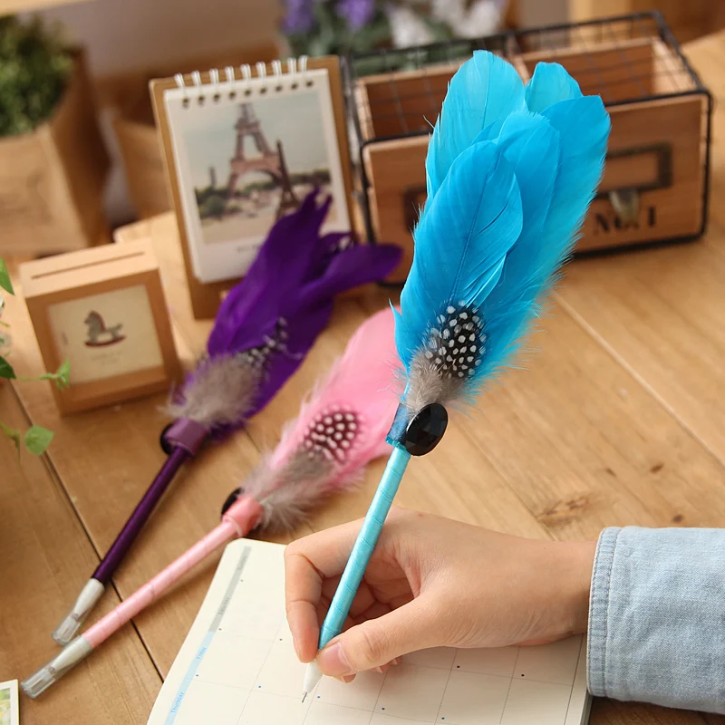 Fashion creative stationery retro Continental 0.5mm black gel pen feather free shipping
