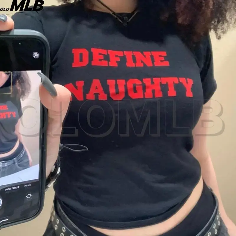 Cute 2000s Aesthetics Letter graphic Print  Baby Tees Y2K Streetwear O-neck Short Sleeve Crop Tops Women Fashion 2022 Slim