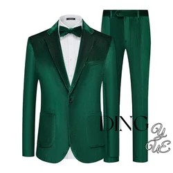 Men's 2-piece Set Retro Corduroy Single-breasted Slim-fit Business Suit Jacket Wedding Groomsman Blazer Suit (jacket + pant)