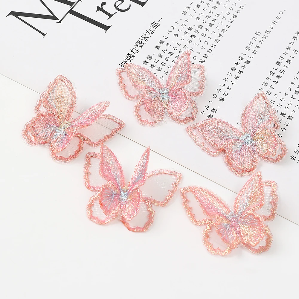 10 Stück doppelte Stickerei Schmetterling Spitze Applikation Nähen auf Braut Hochzeit Abend Organza Patch handgemachte Handwerk Blumen Zubehör – Detail 12