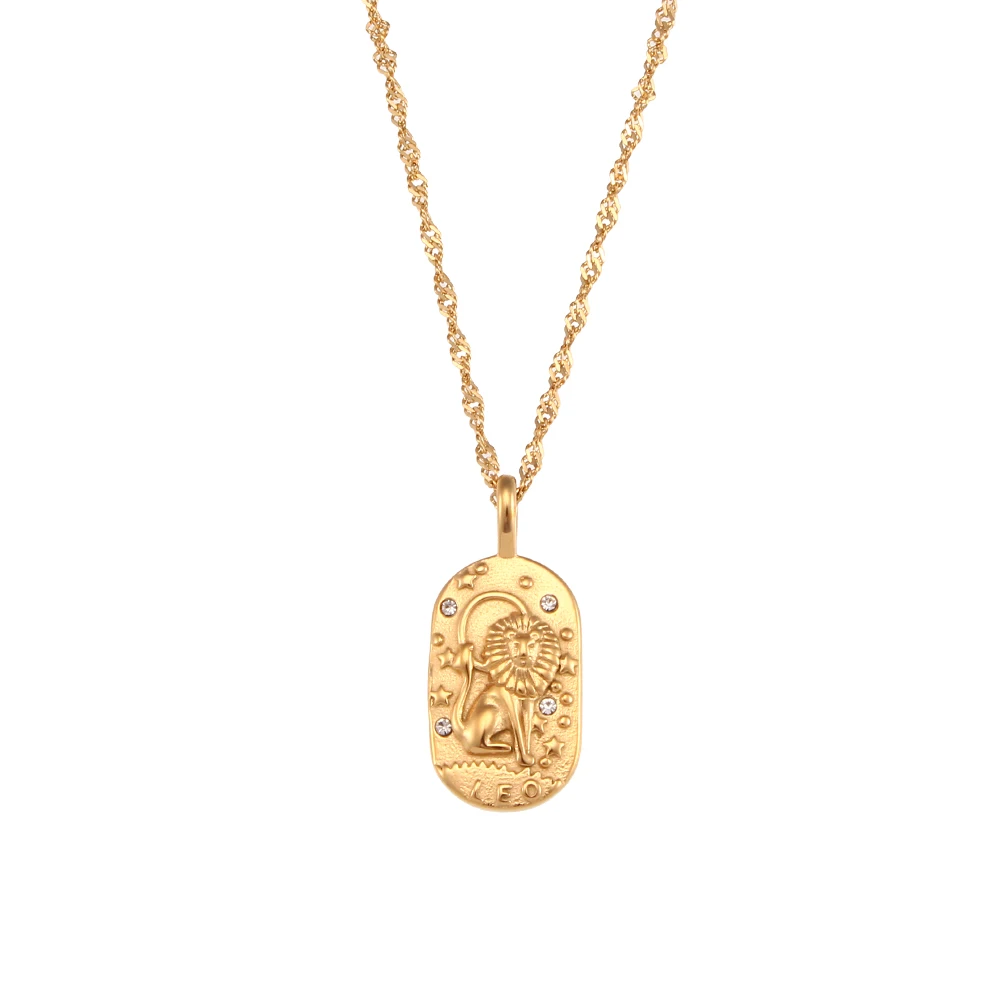 Elegant Zircon Zodiac Sign Necklace - Stainless Steel Necklace