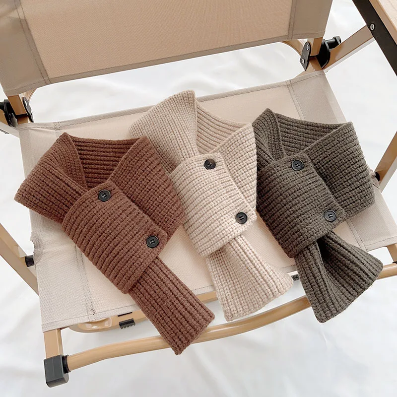 New Knitted Children Scarf Autumn Winter Kids Solid Color Cross Scarves for Girls Boys Warm Baby Neck Warmers Neckerchief