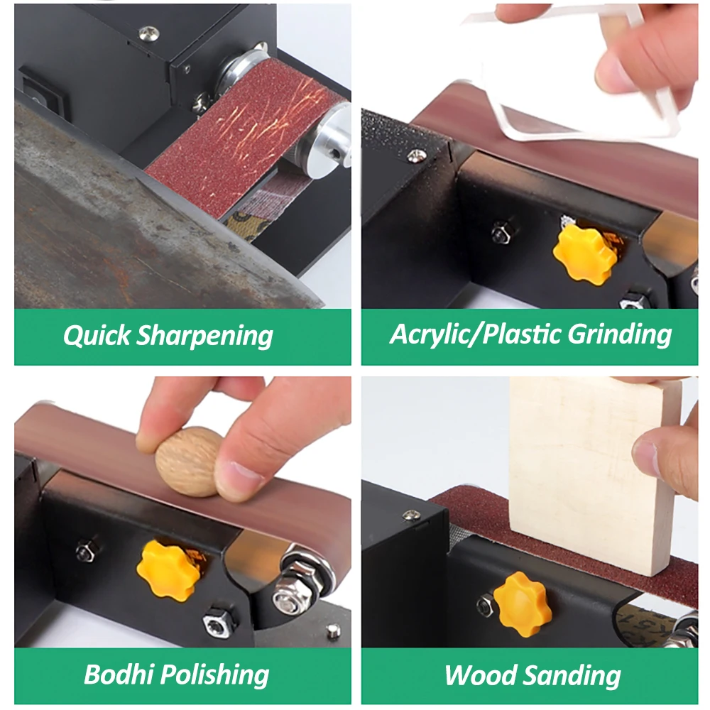 Mini Belt Sander Electric Bench Grinder Sanding Machine 7 Speed Adjustable Control Small Grinder Sharpener Polisher Machine 250W