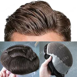 Natural Hairline Male Wig Cool Brown Blonde Black 1B65 Durable Q6 Bleached Knots Breathable Lace Men Toupee Human Hair Prosthesi