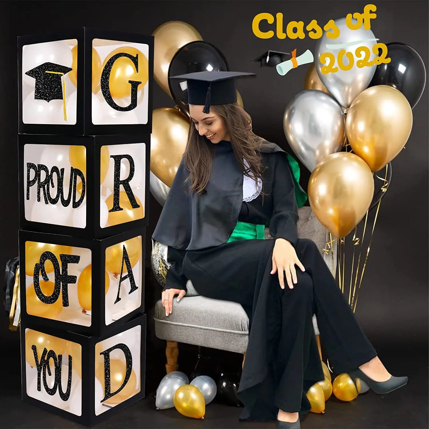 

Выпускной вечерние 2024 украшения 4 шт. черный воздушный шар коробка градиент гордиться вами класс 2024 старшей школы колледжа выпускной