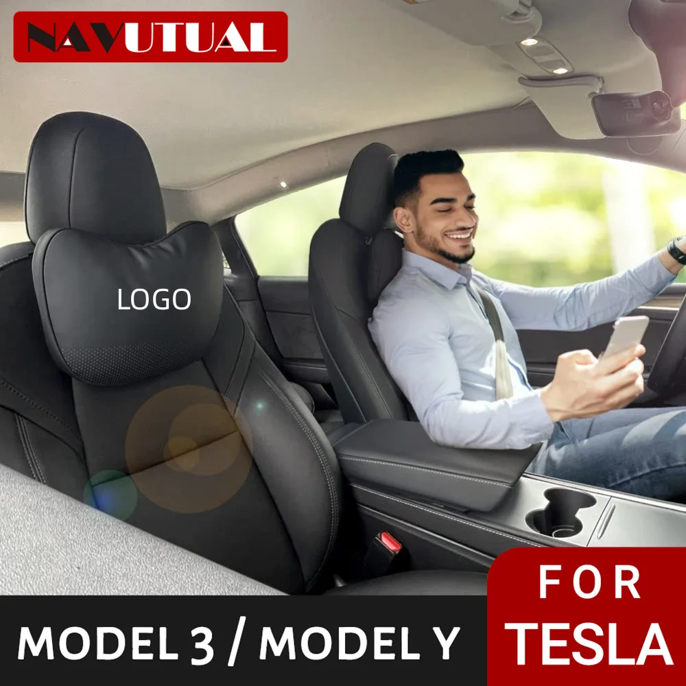 For Tesla Seat Headrest Pillow 2 PCS Neck Pillow Uniquely Designed for Tesla Model Y/3 Neck Support Cushion Genuine Leather