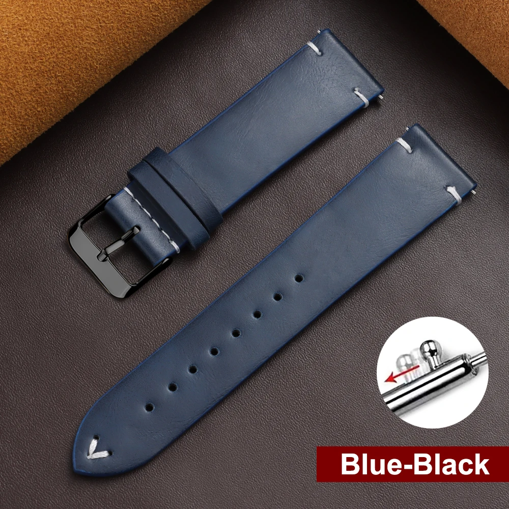 Vintage Brown Leather Watch Band with Quick Release Mechanism - Universal Lightweight Strap