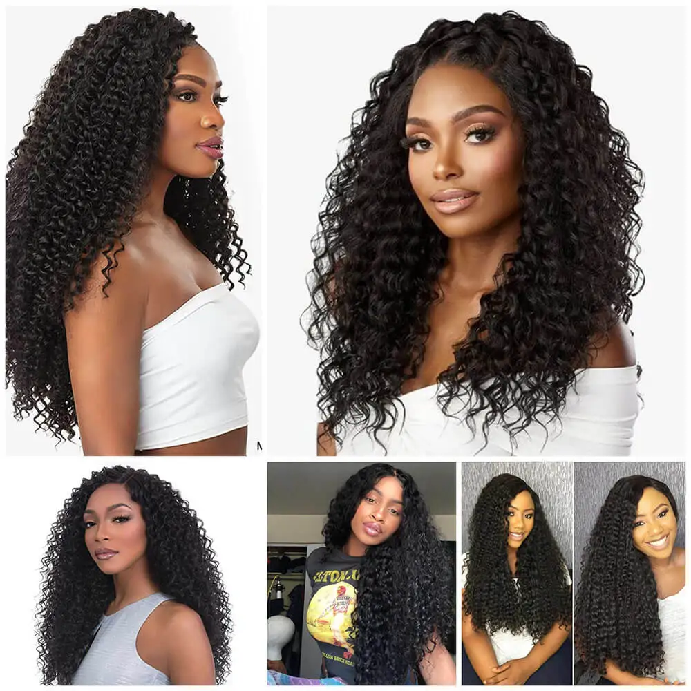 Synthetic Kinky Curly Hair Extensions Organic Long Jerry Curly Bundles Ombre Brown Fake Hair For Women Heat Resistant Wave