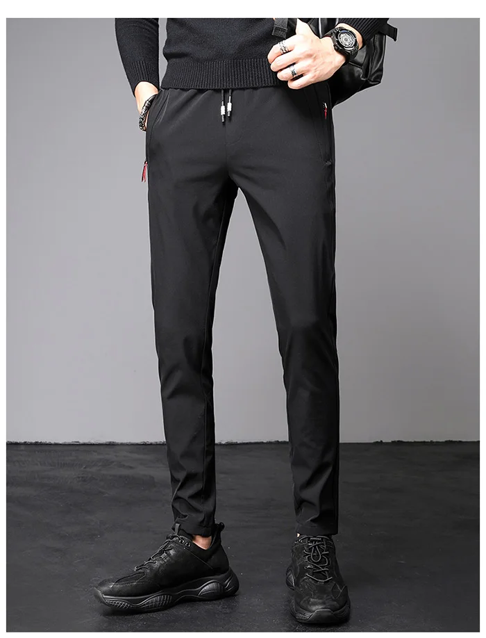 2022 New Summer Thin Casual Pants Men Slacks Jogging Outdoor Slim Pants for Male Korean Blue Gray Pocket zipper Trousers 28-38