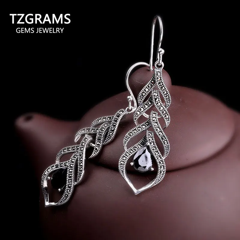 

925 Sterling Silver Feather Garnet Earrings For Women Natural Gemstone Vintage Elegance Drop Earrings Ladies Fine Jewellery