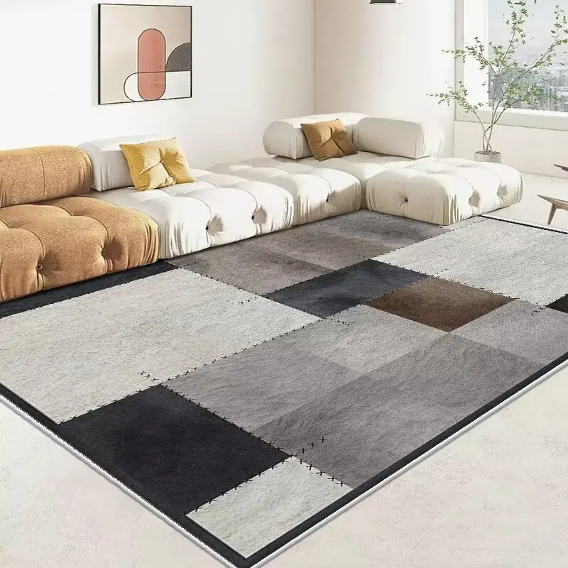 

Nordic Geometric Home Living Room Carpets Thick Plush Soft Large Rugs for Bedroom Bedside Foot Mat Brown Customizable Lounge Rug