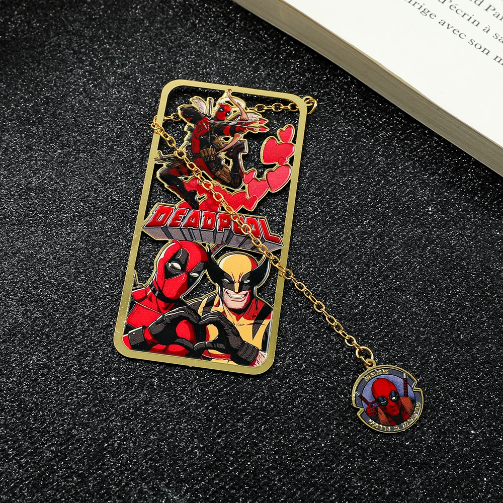 Metal Bookmark Bookmarks Stationery Supplies Explosive Metal Bookmark-Wolverine and Deadpool with Chain Pendant Bookmarks Reading Marker Gift for Book Lovers