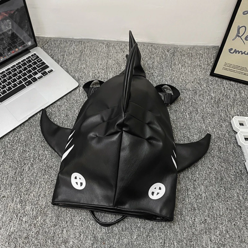 

Fashion Cool Shark Backpack PU Leather Shoulder Bags for Women Men Rucksack Student Knapsack Travel