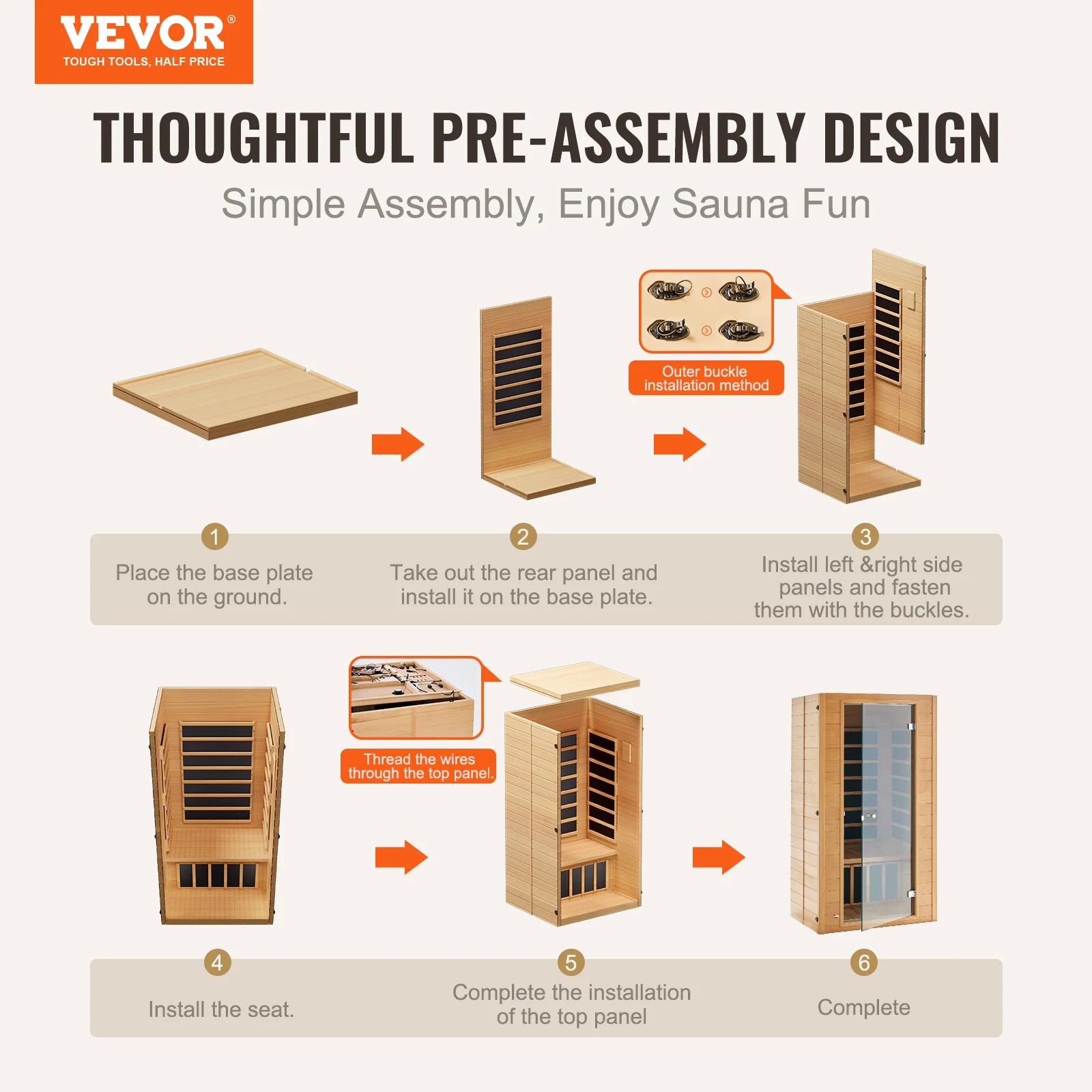 VEVOR Far Infrared Wooden Sauna Room Home Sauna Spa for Person Low EMF Far Infrared Hemlock Wood Sauna with Tempered Glass Door 2