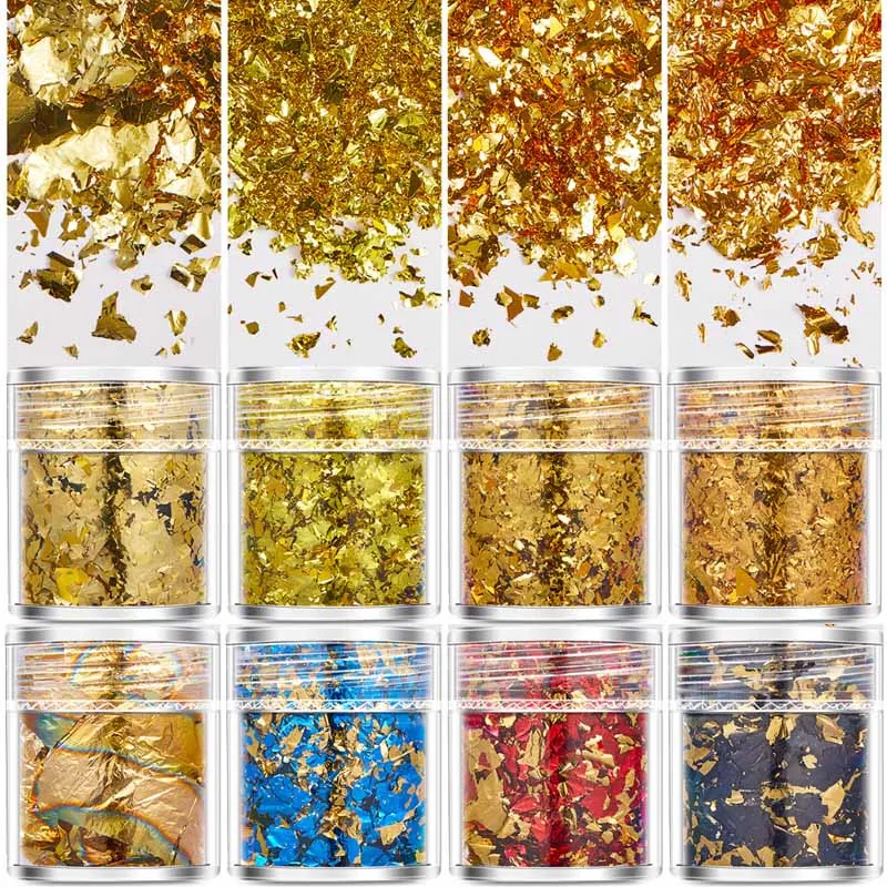 4pcs/set Gold Leaf Flakes Colors Sequins Glitters Confetti Gold Foil DIY Resin Mold Nail Art Candle Stamp Jewelry Making Decor