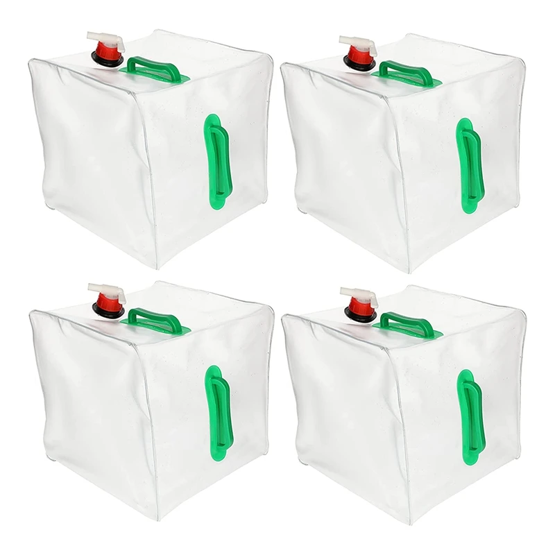 Hot Set Of 4 Foldable Water Canisters With Handle And Pouring Tap 20 L