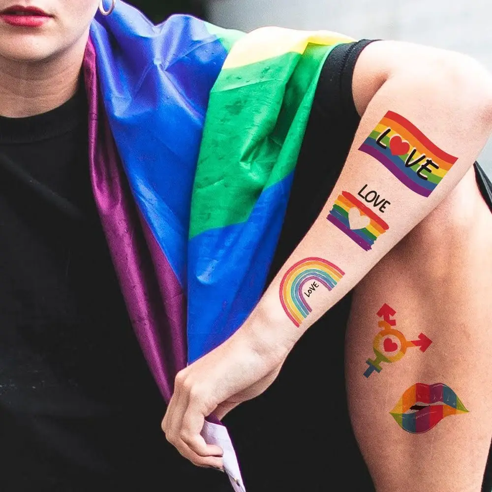 

Цветные Переводные Временные татуировки-наклейки Pride Day, водостойкие, ЛГБТ, радужные, одноразовые, для боди-арта, макияжа