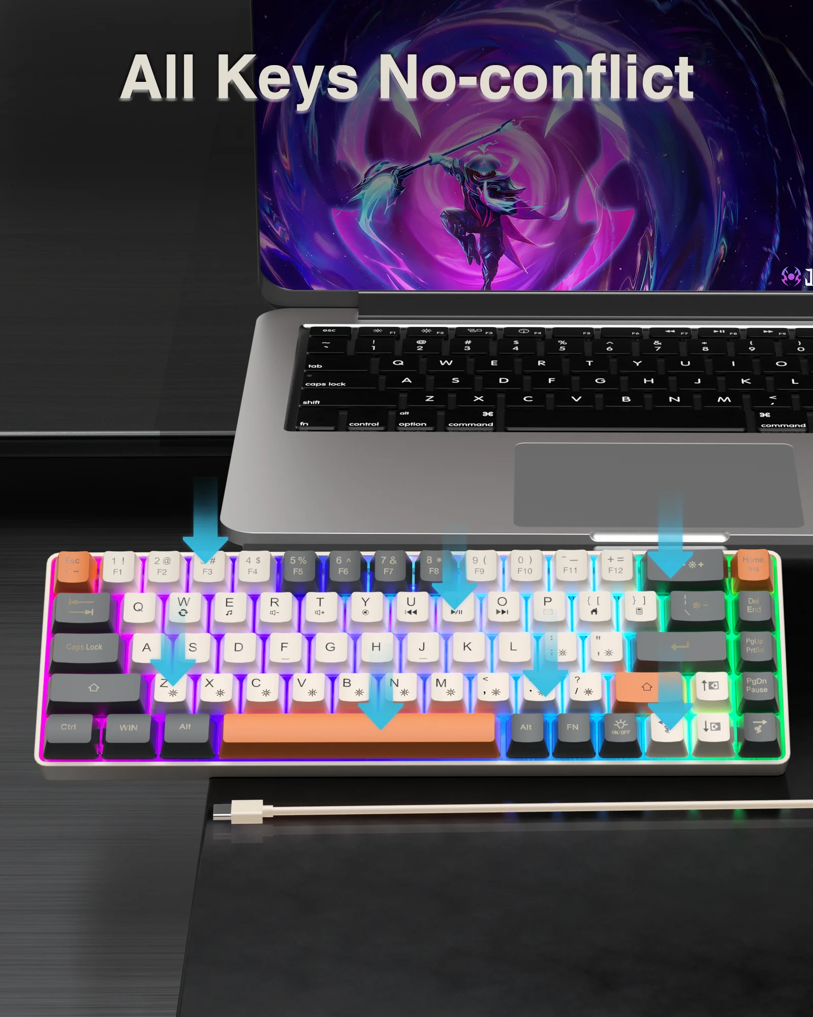 SOLAKAKA Sk968 Gaming Keyboard 68 keys N- Key Rollover RGB Backlight view 4