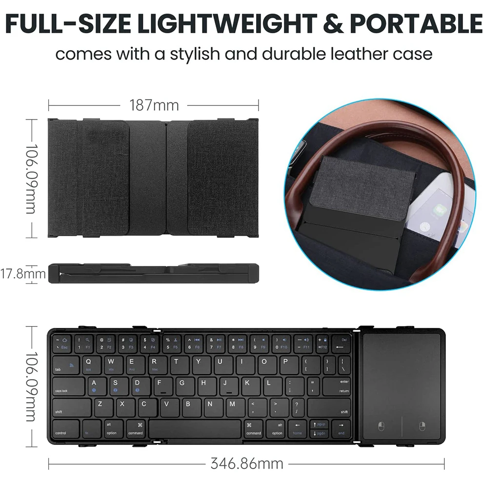 Bow-teclado Bluetooth Dobrável Portátil Recarregável sem Fio Touchpad Almofada Numberica Tablet Ipad - Imagem 5