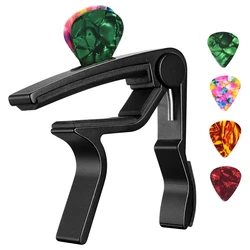 Deluxe Guitar Capo with Metal Picks Holder and 4 Picks (Black)