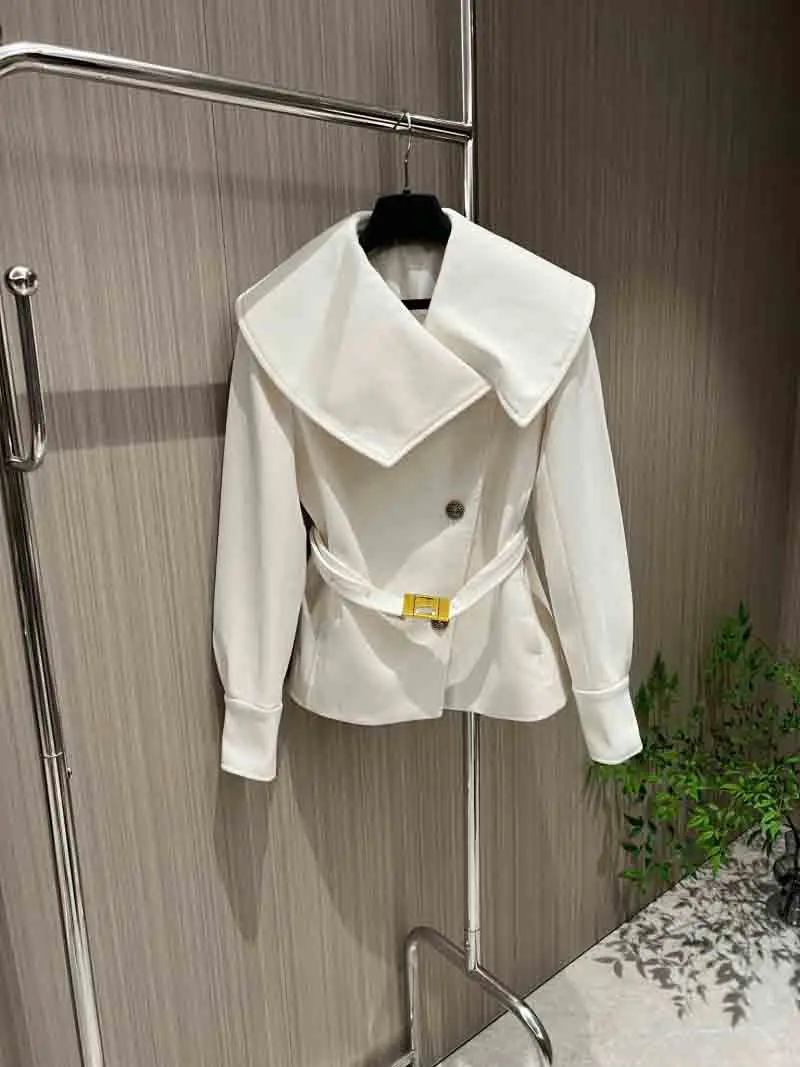 

Elegant temperament, women's top, fashionable and trendy waistband, slim fit, irregular lapel woolen jacket