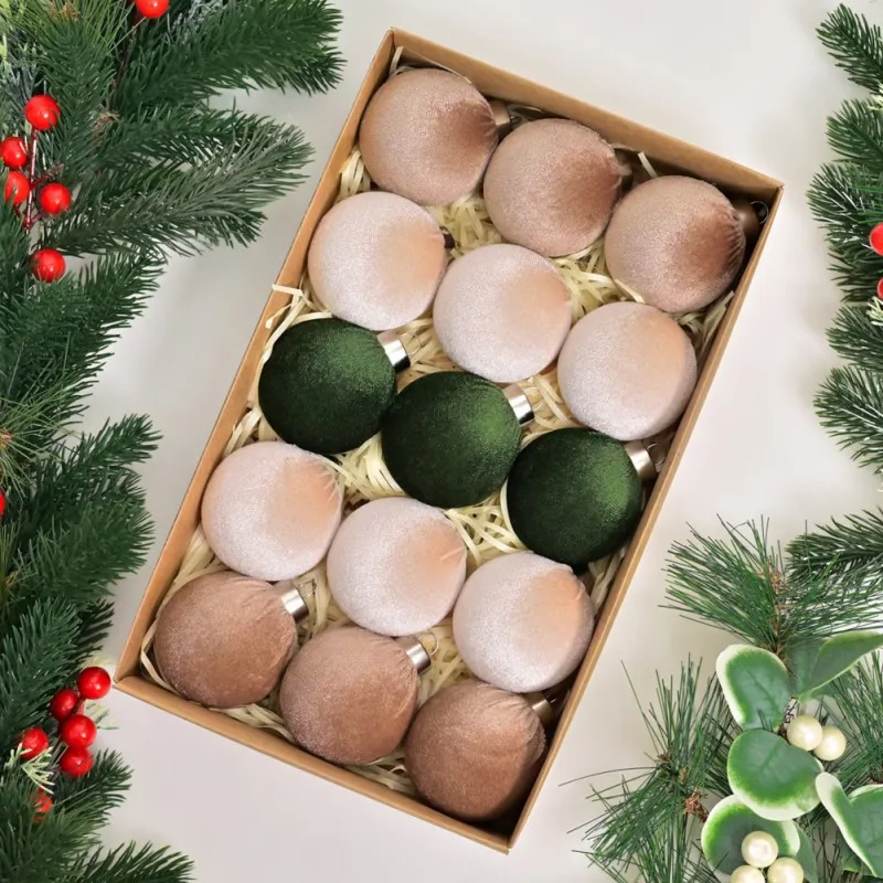 thumbnail image 1 of 15 piezas de bolas navideñas de terciopelo de 8 cm, adorno colgante para árbol de Navidad, decoración navideña, 1 of 4