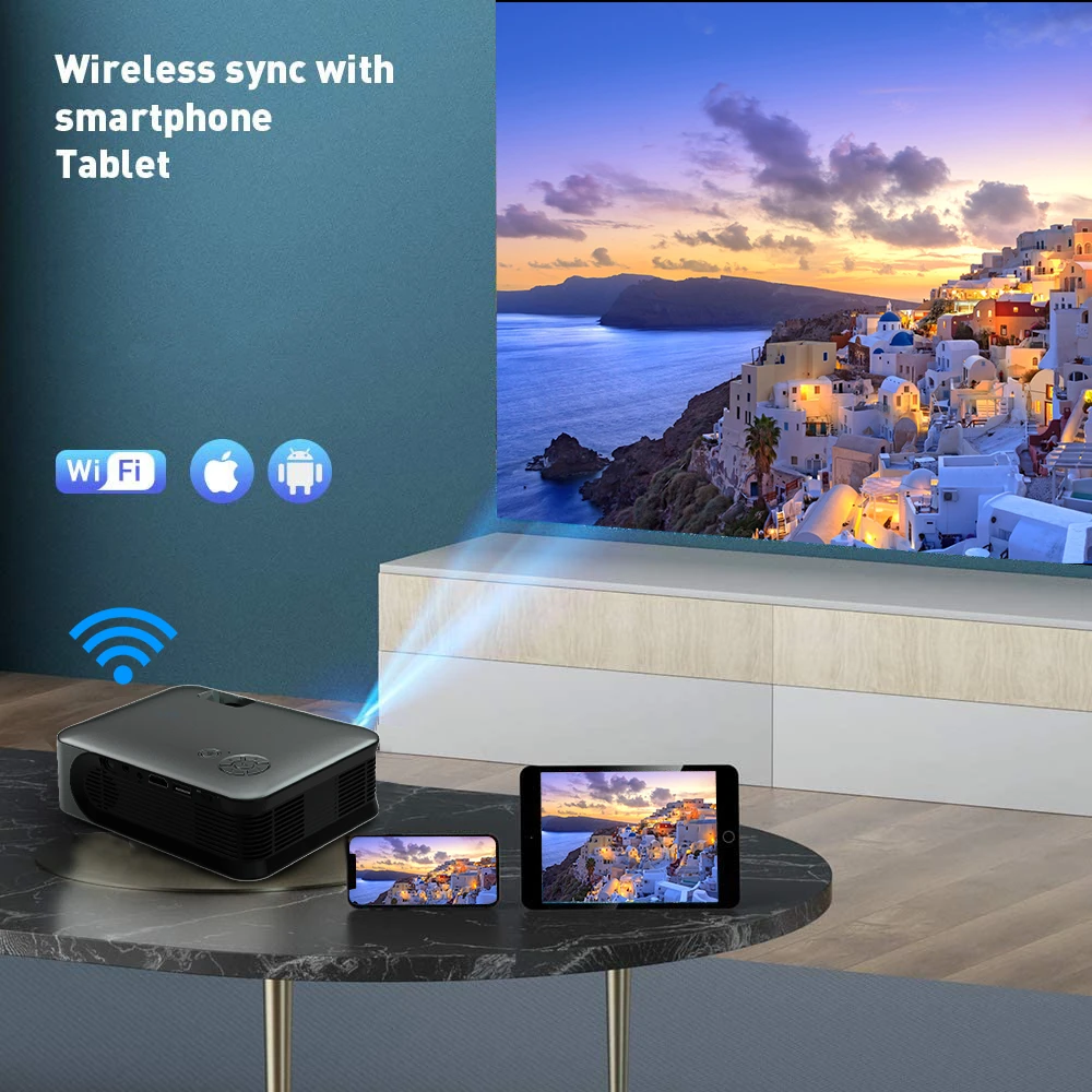 미니 프로젝터 A30 LED 비디오 홈 시어터 와이파이 동기화 디스플레이, 아이패드 스마트폰용 휴대용 프로젝터, 야외 영화 비머