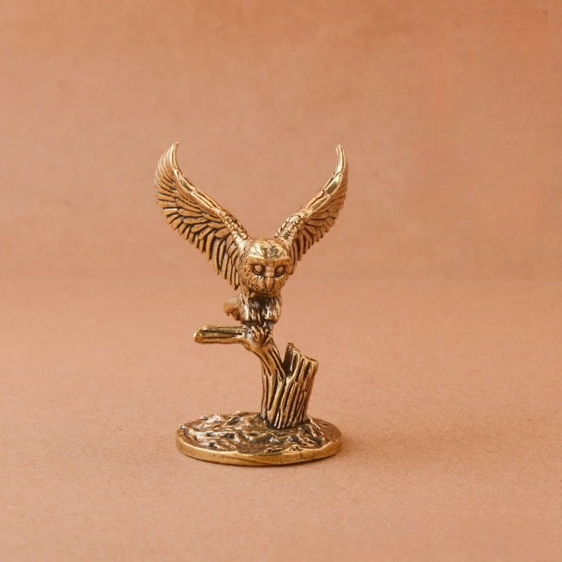 Antike massive Messing Baum Eule Miniatur Figuren Retro Metall Tier Figur Desktop Ornament Büro Home Dekoration Zubehör