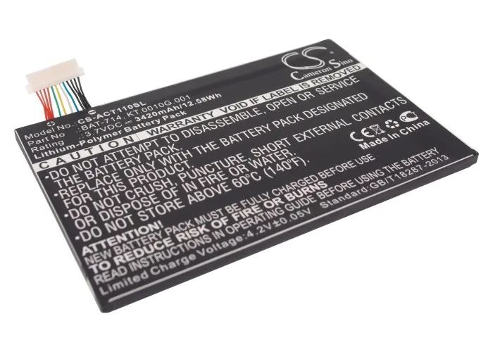 

3420mAh Acer (1ICP4/68/110) BAT-714 KT.0010G.001 Battery for Acer Iconia Tab A110