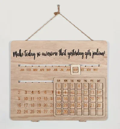Wooden Perpetual Calendar Wall Clock Silver  