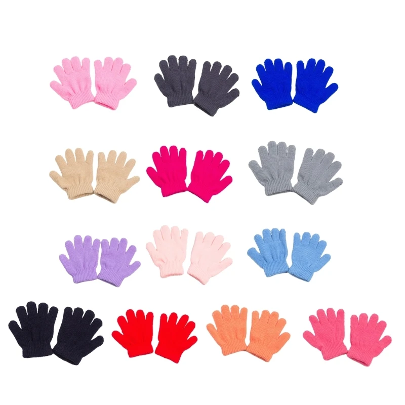 Toddler Boy Girl Plush Lining Knitted Full Finger Gloves Outdoor Winter Warm Mitten for 2 3 4 5 6 Years Old Children Accessories 5