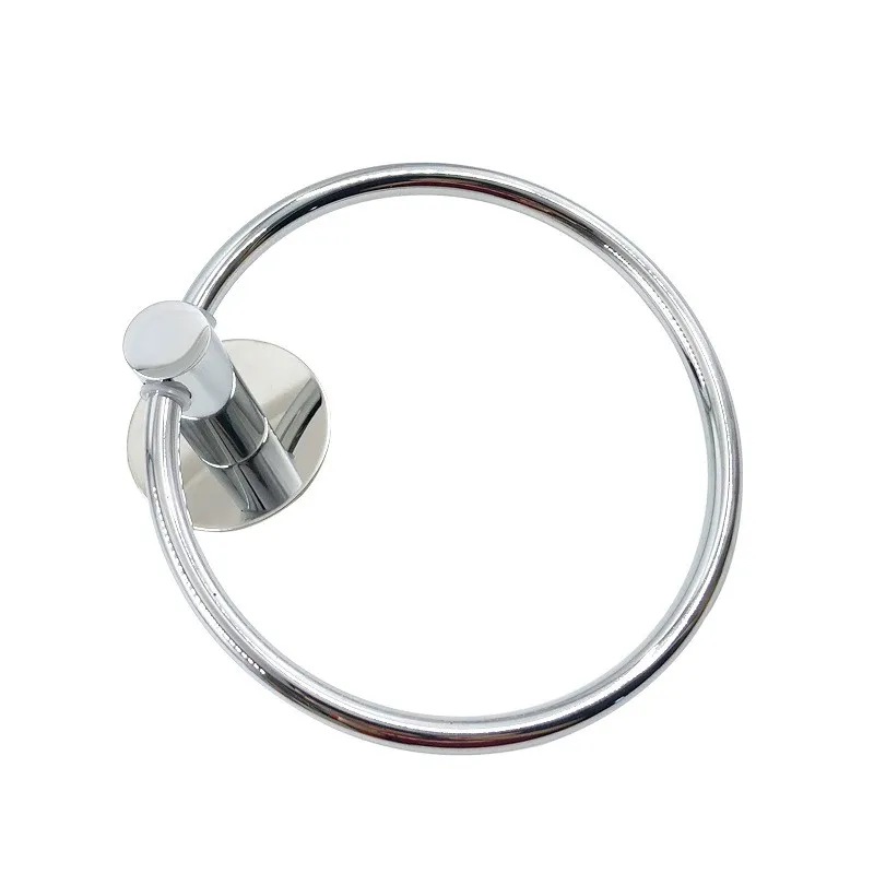No Punching Stainless Steel Chrome-Plated Round Towel Ring Bathroom Pendant Towel Ring Rack Rack